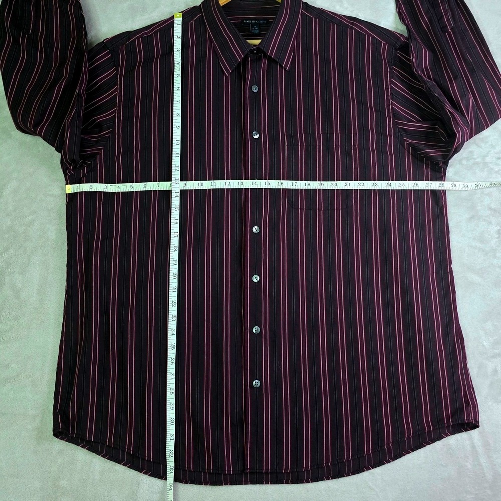Van Heusen Studio Mens 2XL Button Down Dress Shirt Burgundy Striped No Iron - Picture 3 of 7